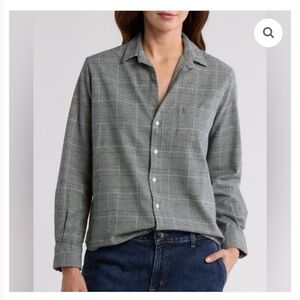 Frank & Eileen Barry Relaxed Herringbone Plaid Button Up Shirt Women's Small